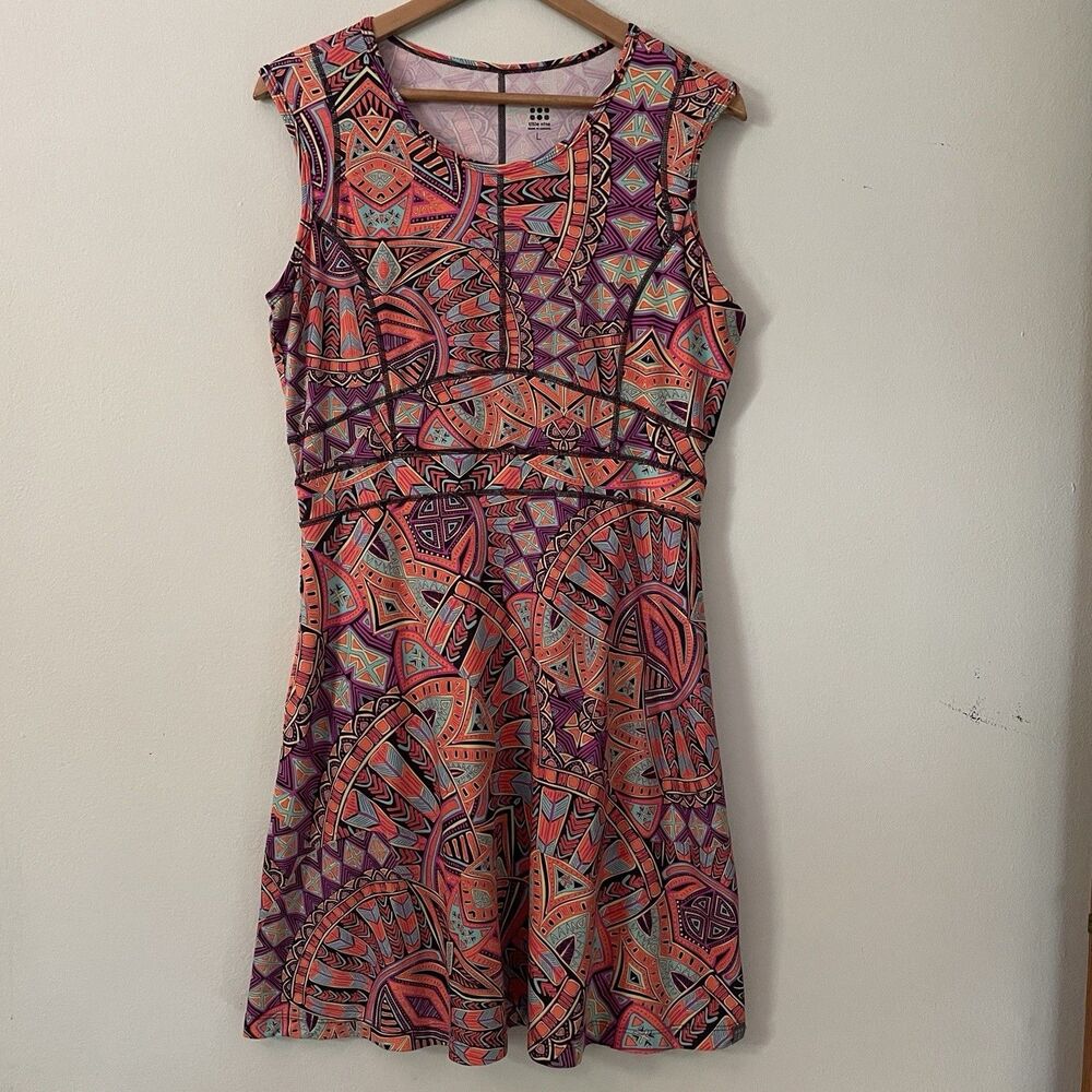 Title Nine Neon Aztec Tribal Dream Athletic Activewear Dress L Tennis Pickleball